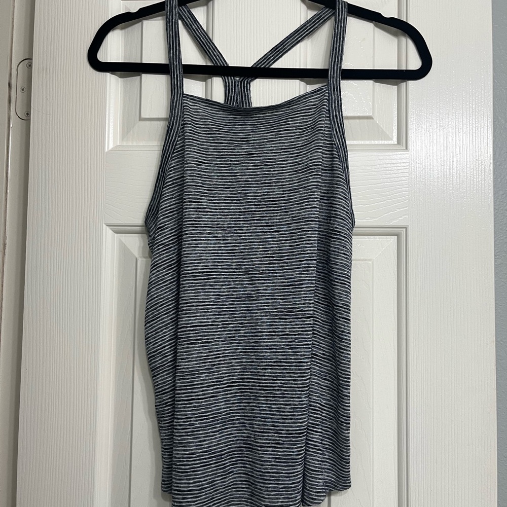 LOFT Gray and White Striped Tank Top